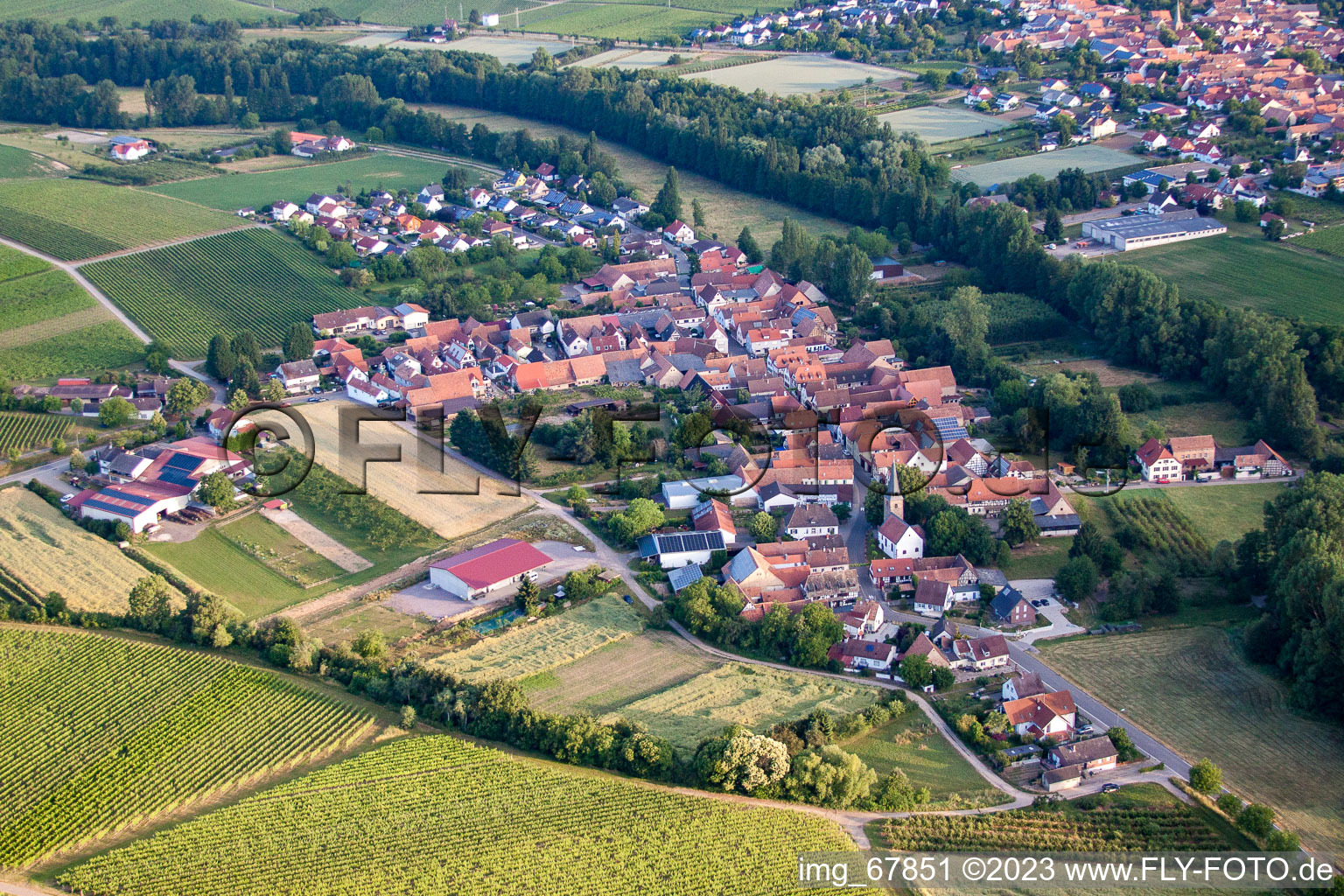 Drone recording of District Klingen in Heuchelheim-Klingen in the state Rhineland-Palatinate, Germany
