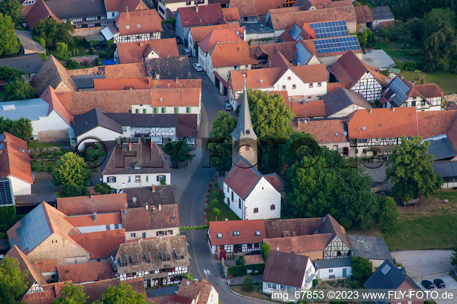 Drone image of District Klingen in Heuchelheim-Klingen in the state Rhineland-Palatinate, Germany