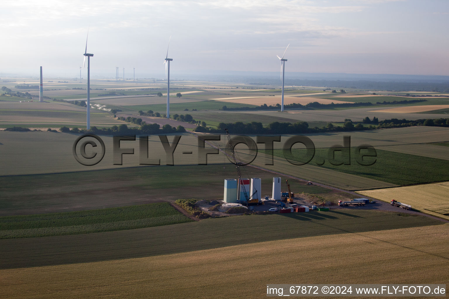 Aerial photograpy of New wind farm in Offenbach an der Queich in the state Rhineland-Palatinate, Germany