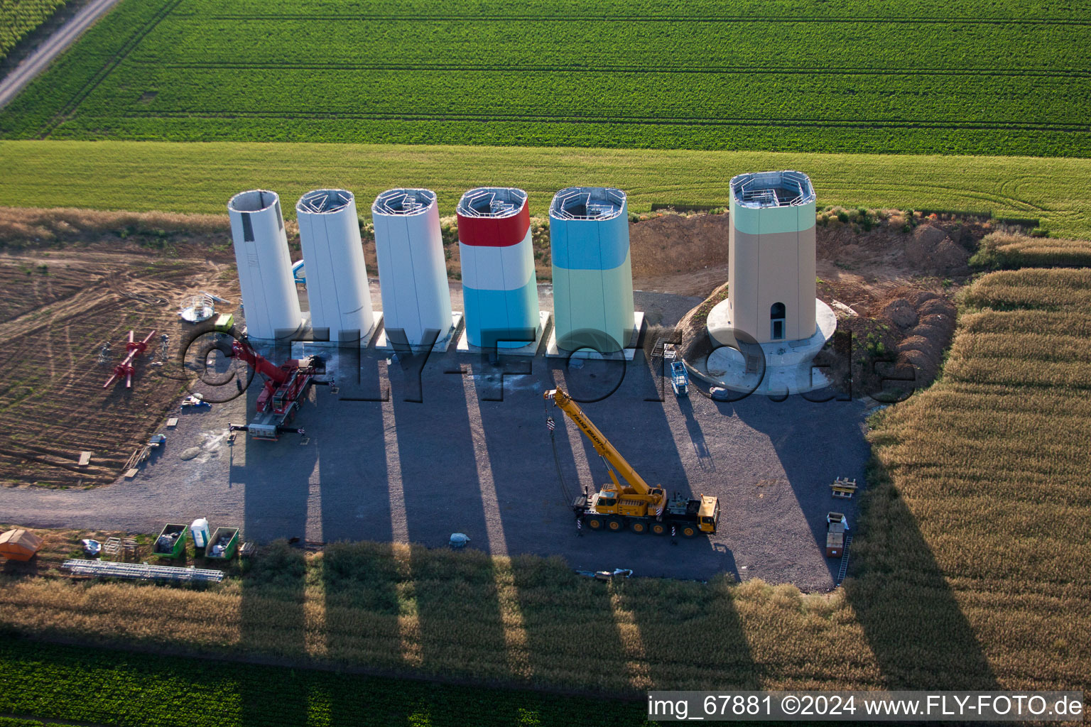 New wind farm in Offenbach an der Queich in the state Rhineland-Palatinate, Germany seen from above