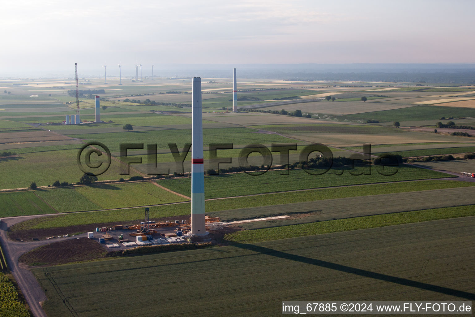 New wind farm in the district Offenbach in Offenbach an der Queich in the state Rhineland-Palatinate, Germany viewn from the air