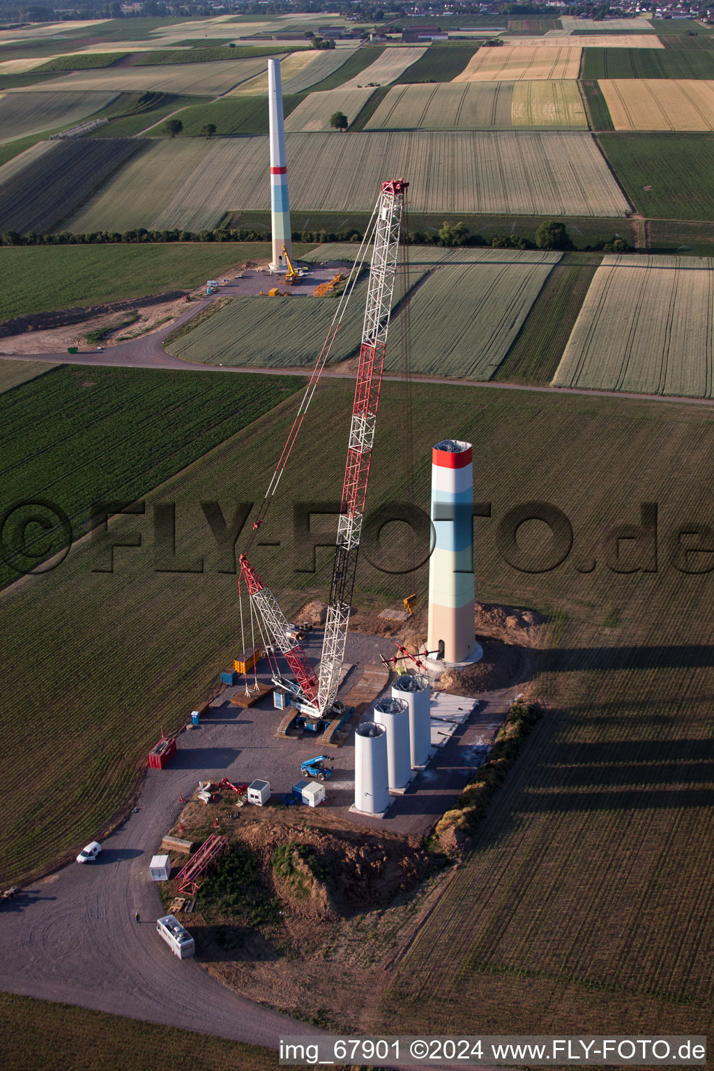 Aerial view of New wind farm in Offenbach an der Queich in the state Rhineland-Palatinate, Germany