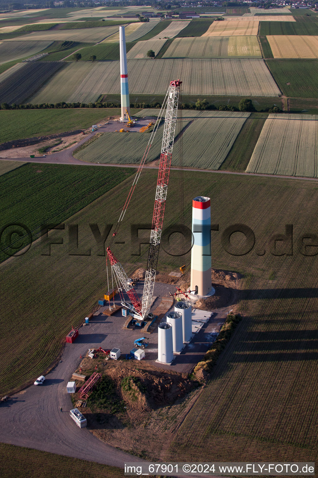 Aerial view of New wind farm in the district Offenbach in Offenbach an der Queich in the state Rhineland-Palatinate, Germany