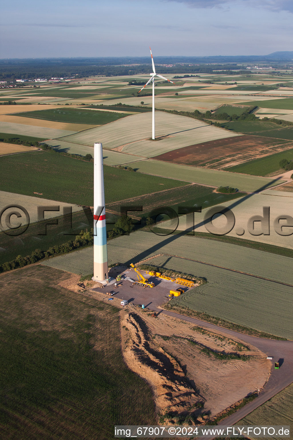 Oblique view of New wind farm in Offenbach an der Queich in the state Rhineland-Palatinate, Germany