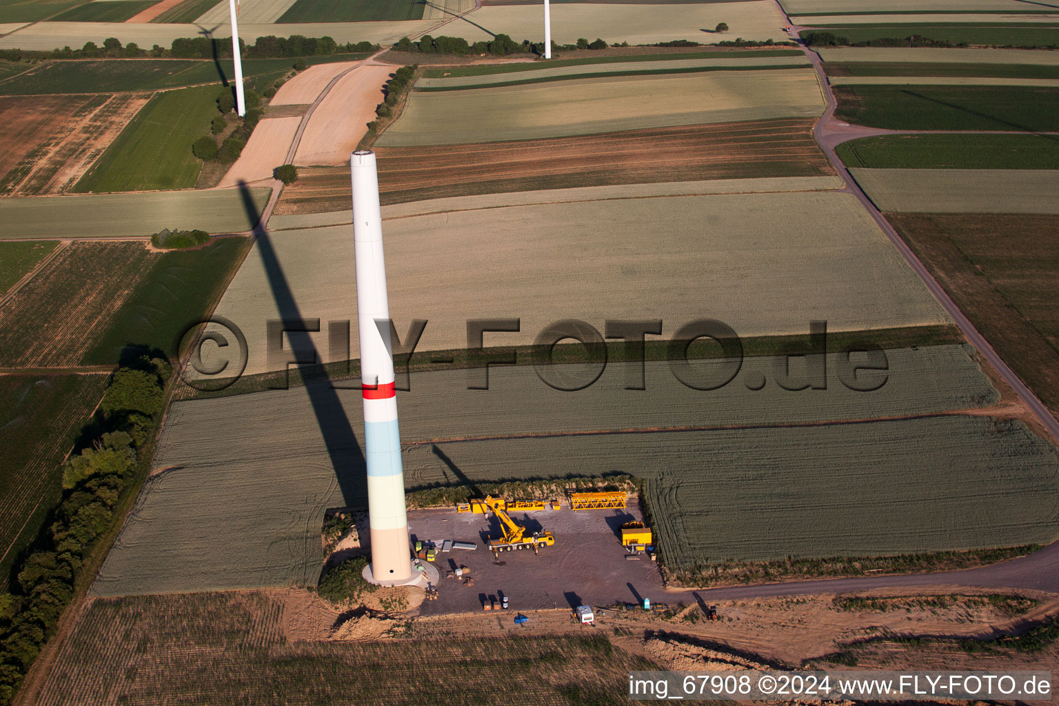 New wind farm in Offenbach an der Queich in the state Rhineland-Palatinate, Germany from above