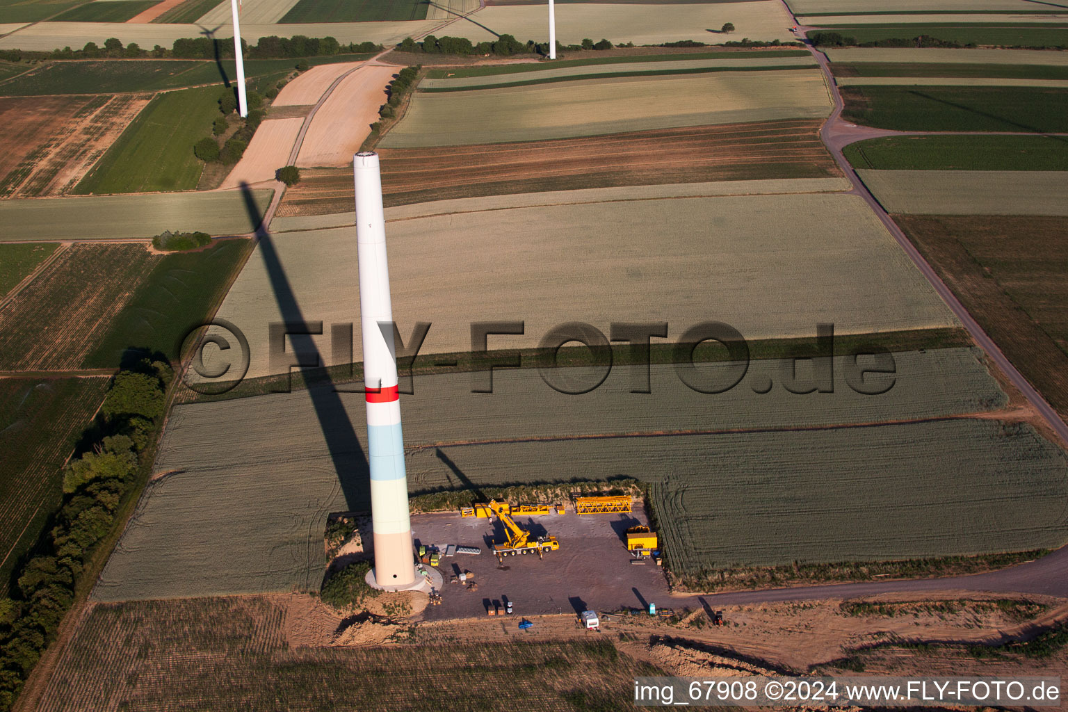 New wind farm in the district Offenbach in Offenbach an der Queich in the state Rhineland-Palatinate, Germany from above