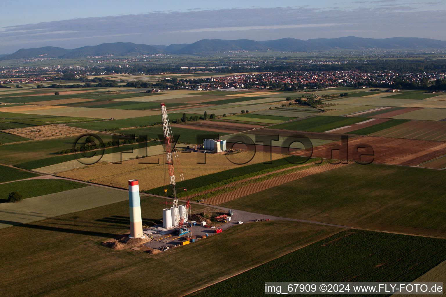 Construction site for wind turbine installation in Offenbach an der Queich in the state Rhineland-Palatinate