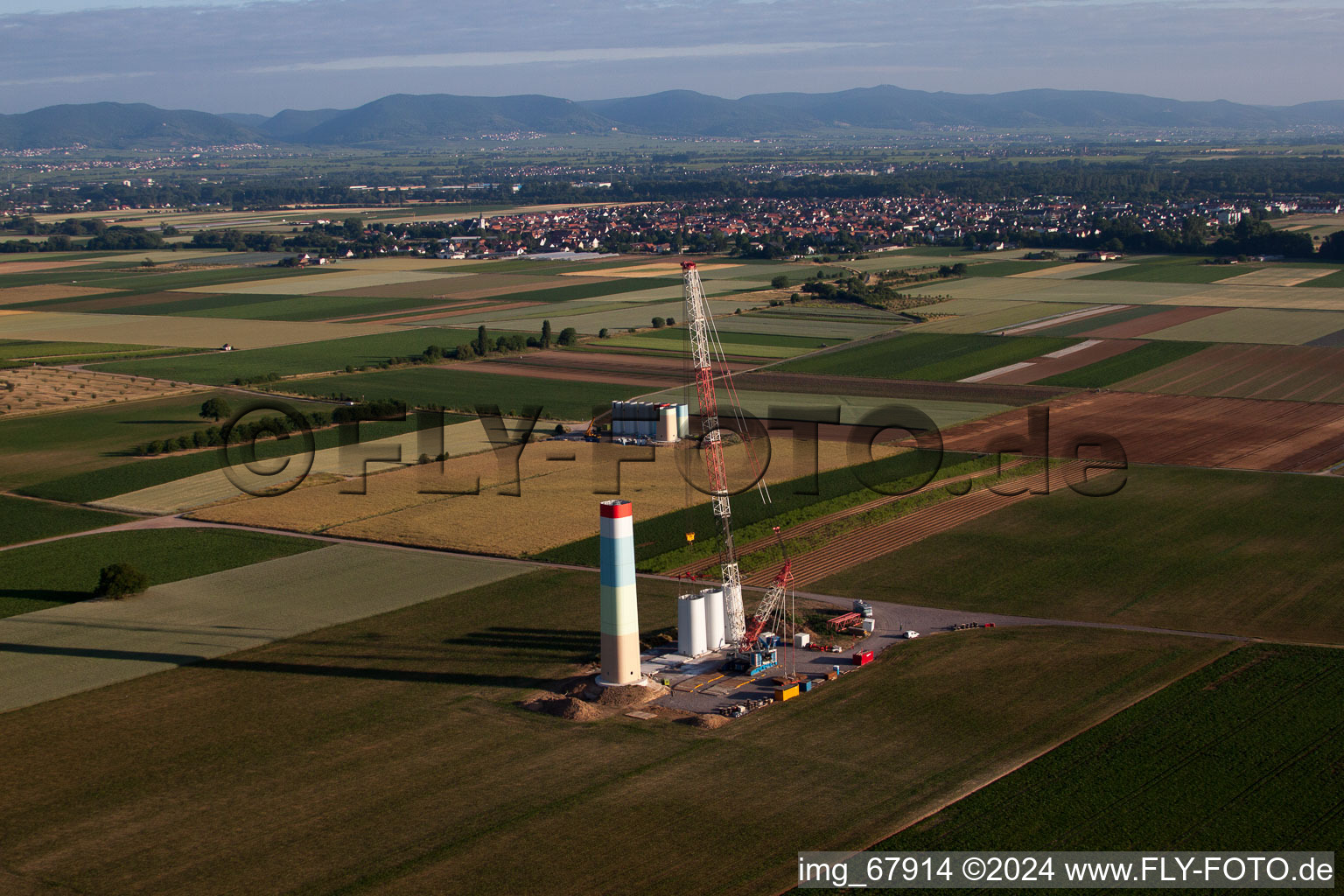 New wind farm in the district Offenbach in Offenbach an der Queich in the state Rhineland-Palatinate, Germany from the plane