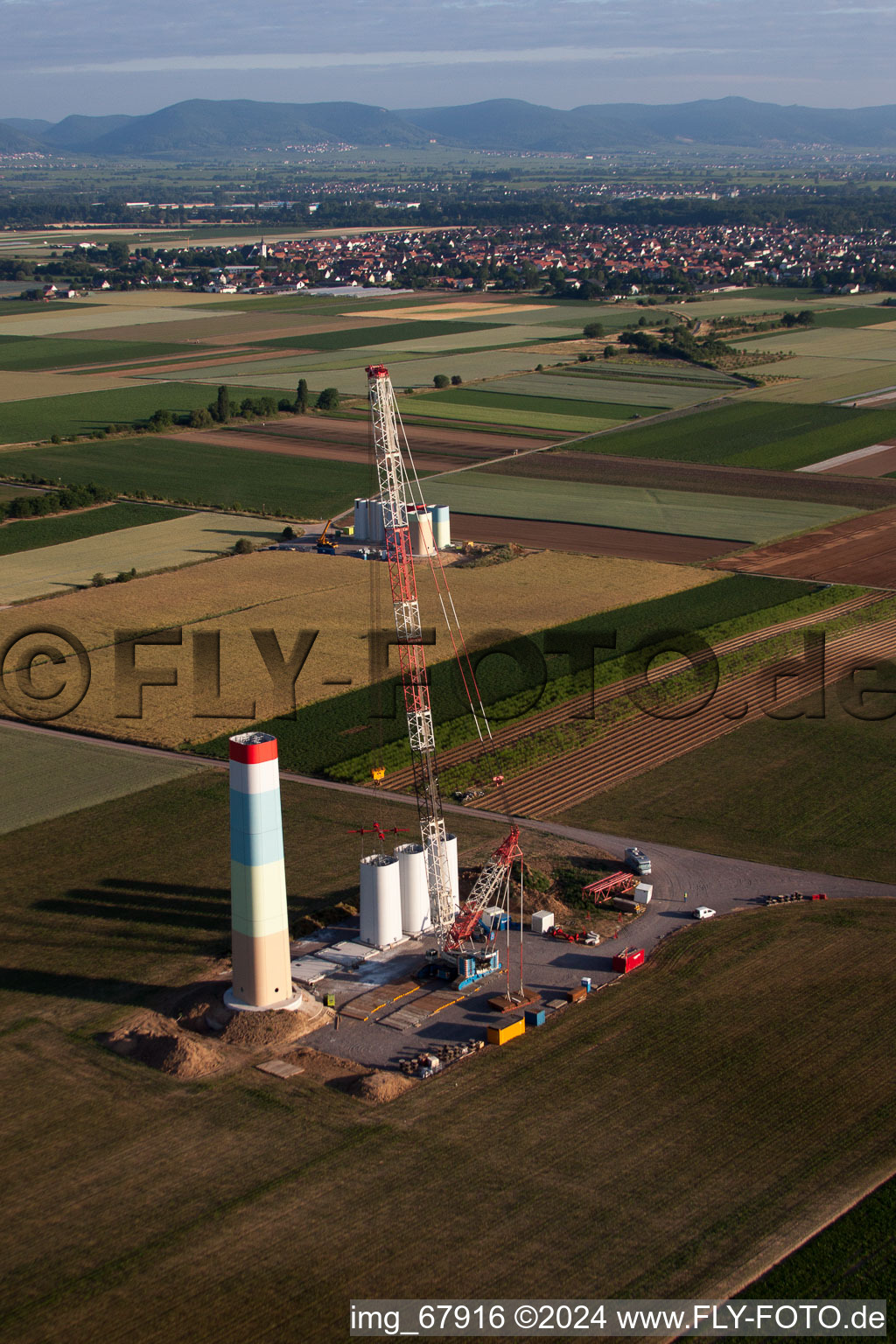 New wind farm in Offenbach an der Queich in the state Rhineland-Palatinate, Germany viewn from the air