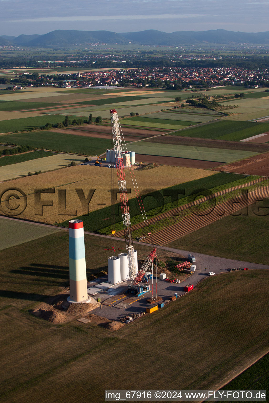 New wind farm in the district Offenbach in Offenbach an der Queich in the state Rhineland-Palatinate, Germany viewn from the air