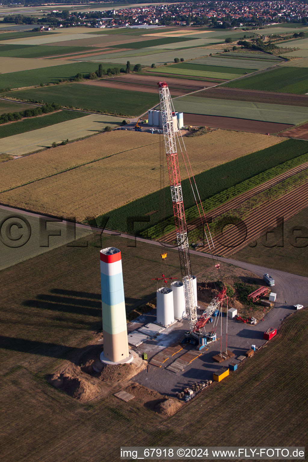 Drone image of New wind farm in Offenbach an der Queich in the state Rhineland-Palatinate, Germany