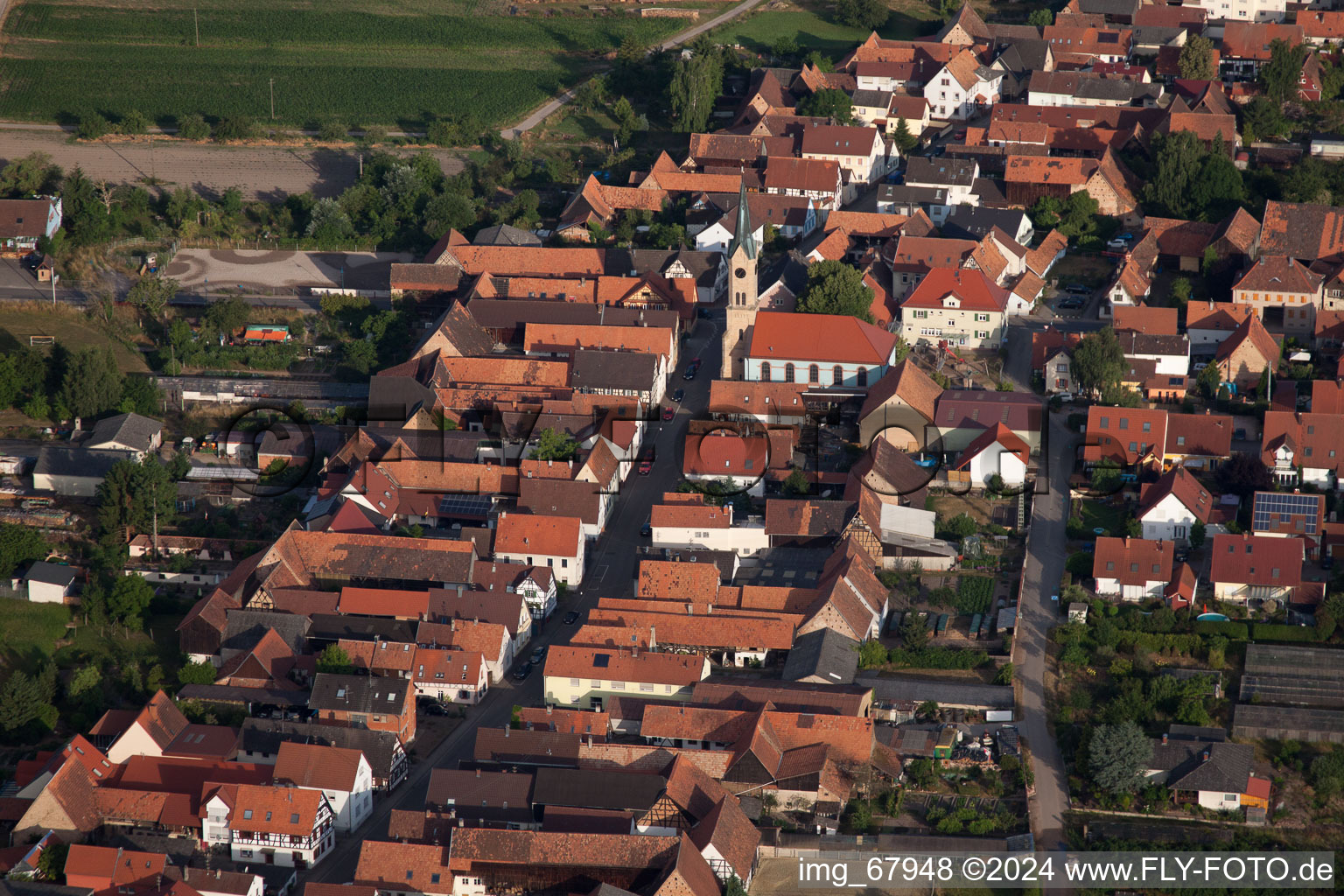 Drone recording of Erlenbach bei Kandel in the state Rhineland-Palatinate, Germany