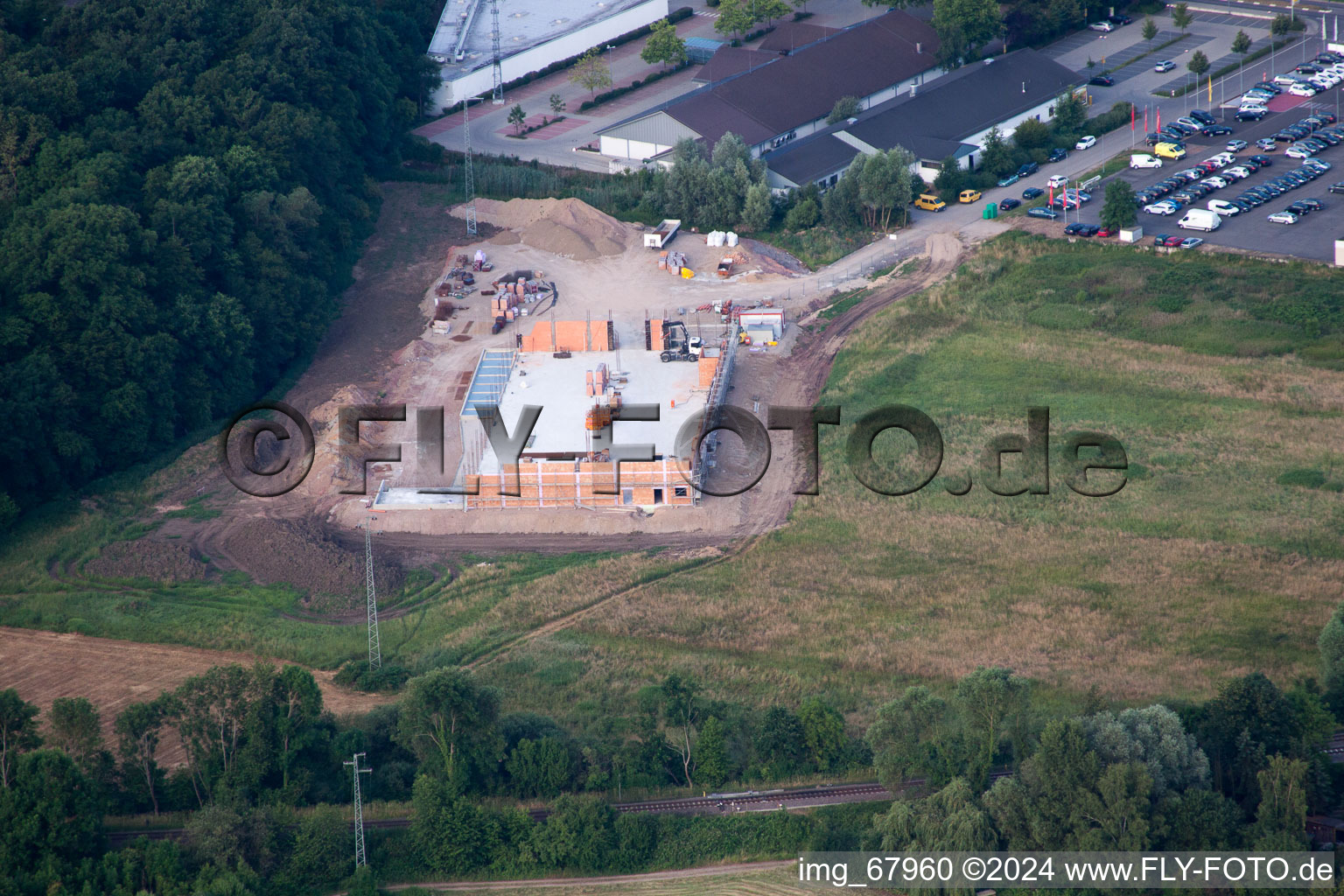 Edeka new building in Kandel in the state Rhineland-Palatinate, Germany from a drone