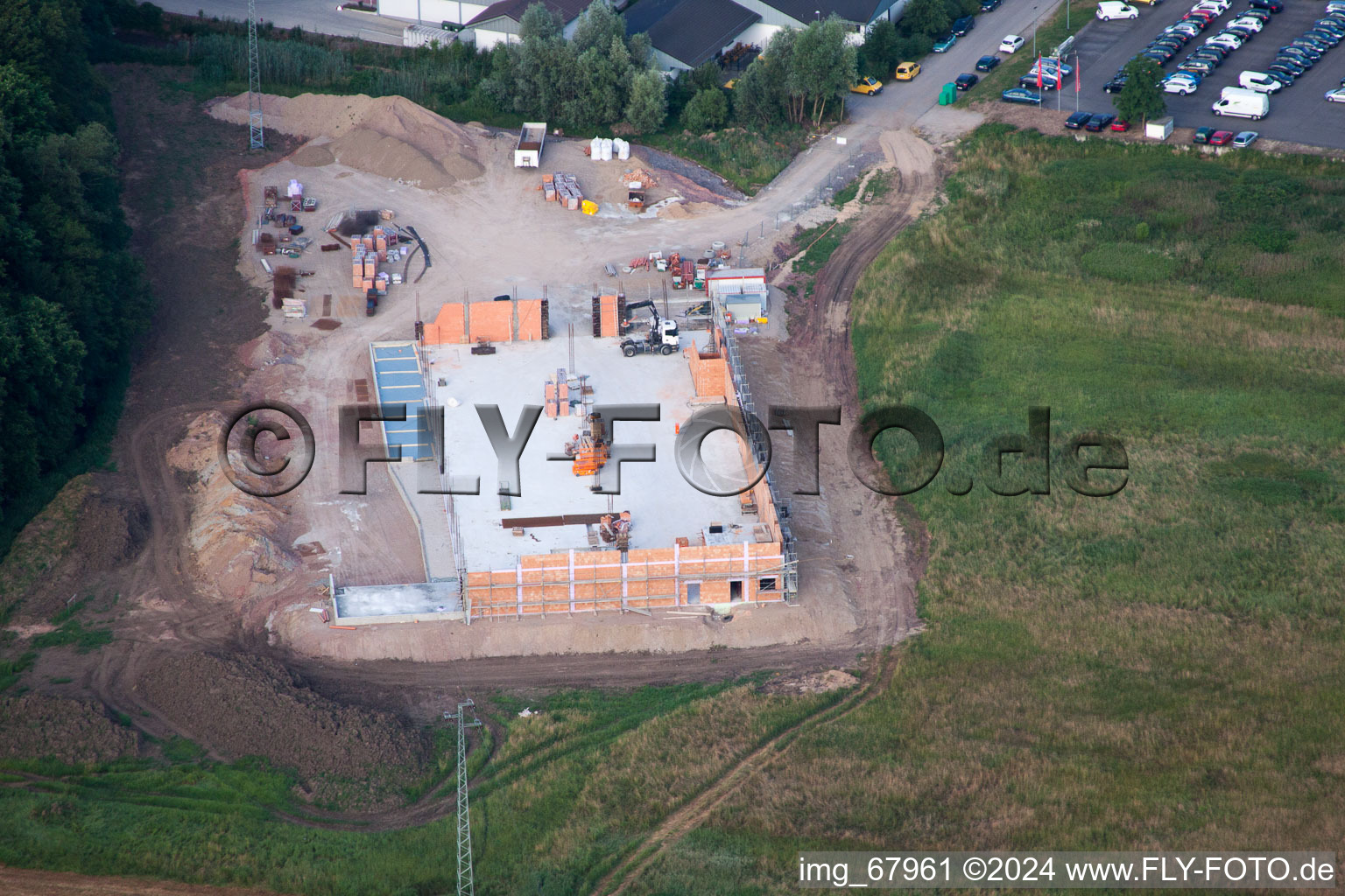 Edeka new building in Kandel in the state Rhineland-Palatinate, Germany seen from a drone