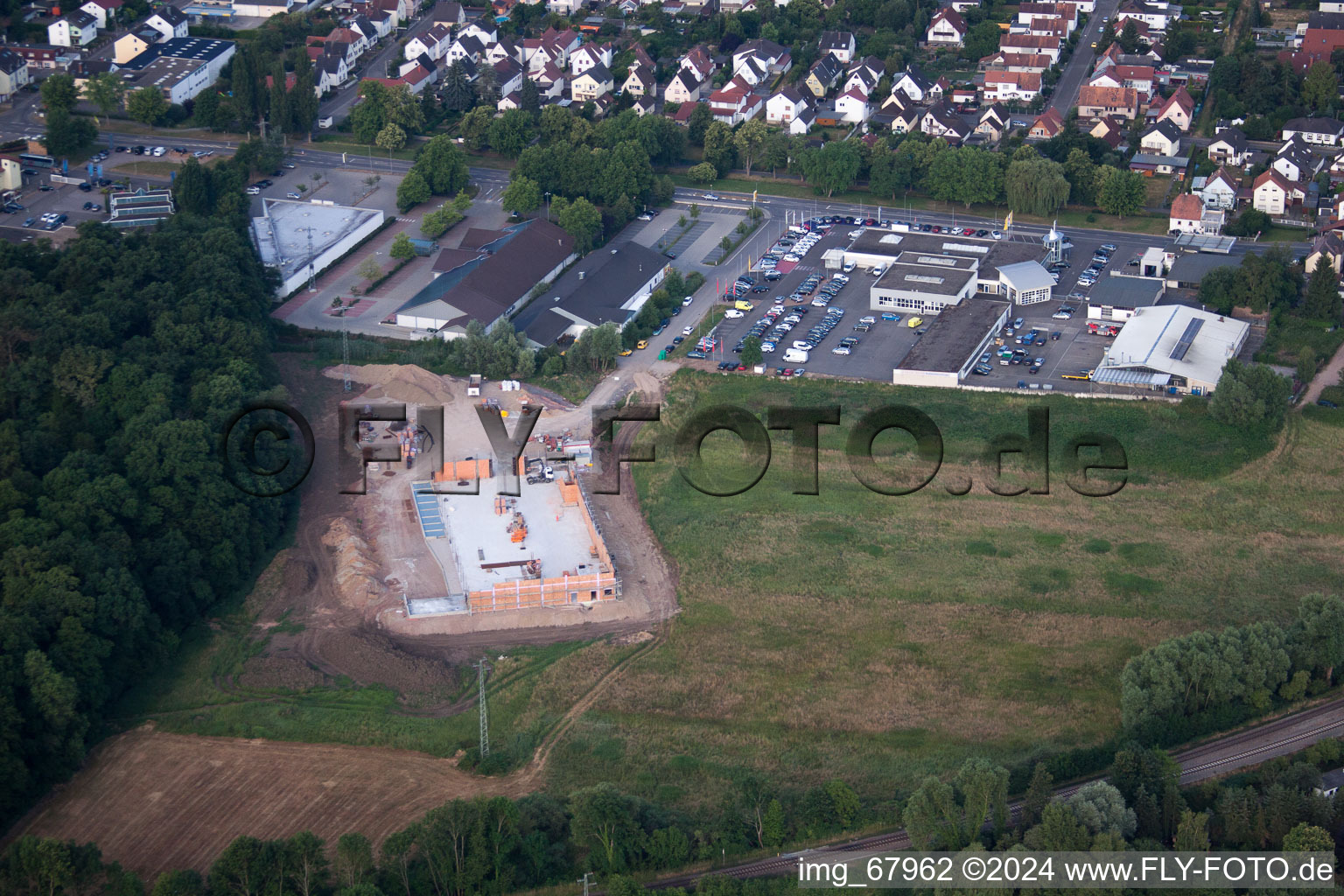 Aerial view of Edeka new building in Kandel in the state Rhineland-Palatinate, Germany