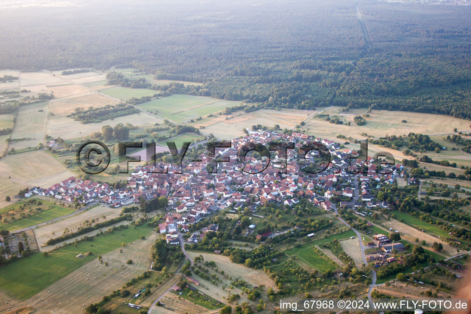 Village view in the district Buechelberg in Woerth am Rhein in the state Rhineland-Palatinate seen from above