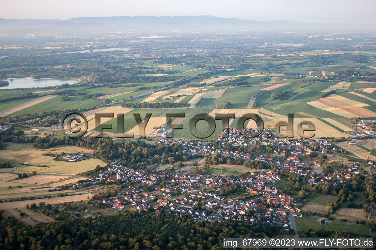 Scheibenhard in the state Bas-Rhin, France seen from above