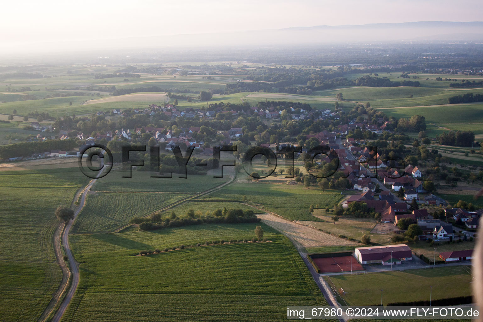 Bird's eye view of Eberbach-Seltz in the state Bas-Rhin, France