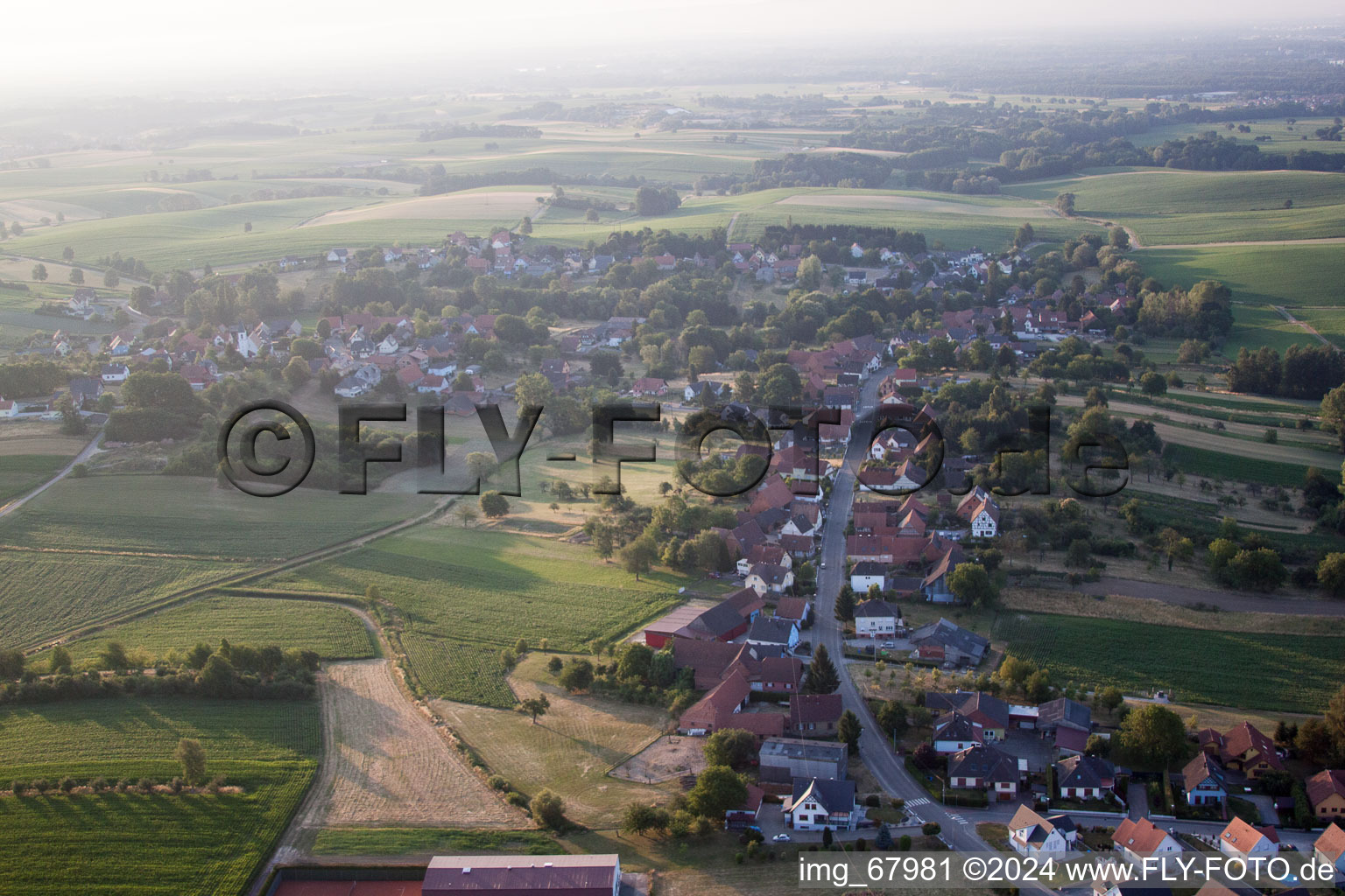 Eberbach-Seltz in the state Bas-Rhin, France viewn from the air