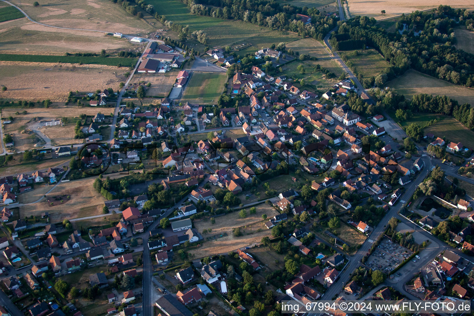 Aerial view of Forstfeld in the state Bas-Rhin, France