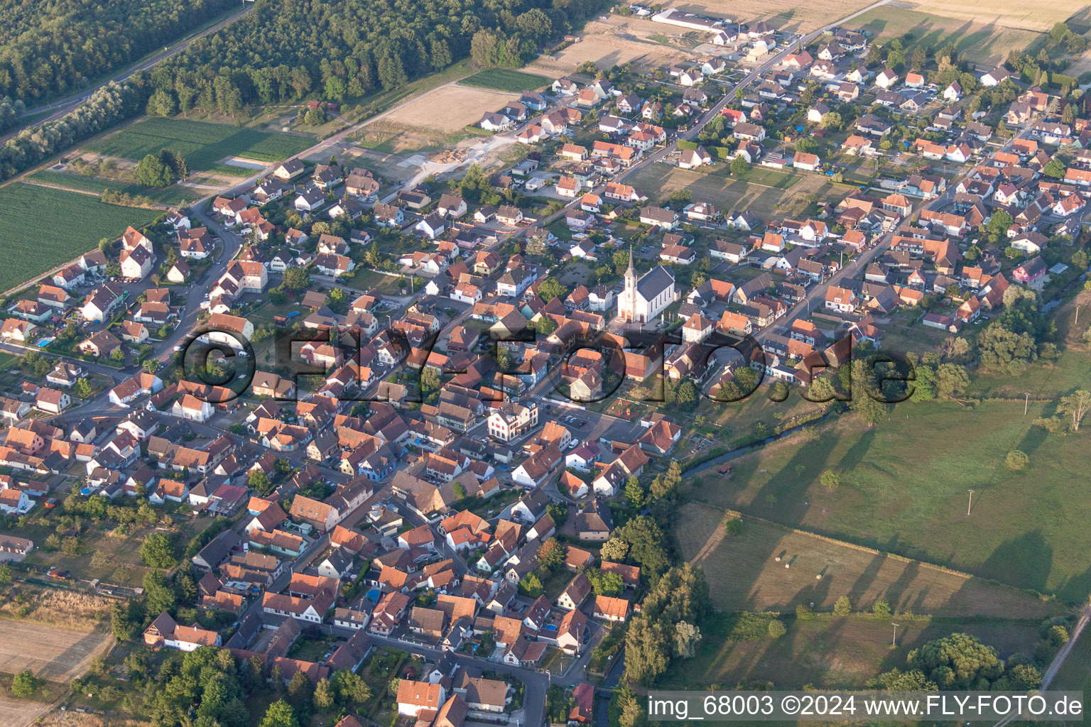 Aerial view of Highway route franzoesischen A35 in in Leutenheim in Grand Est, France