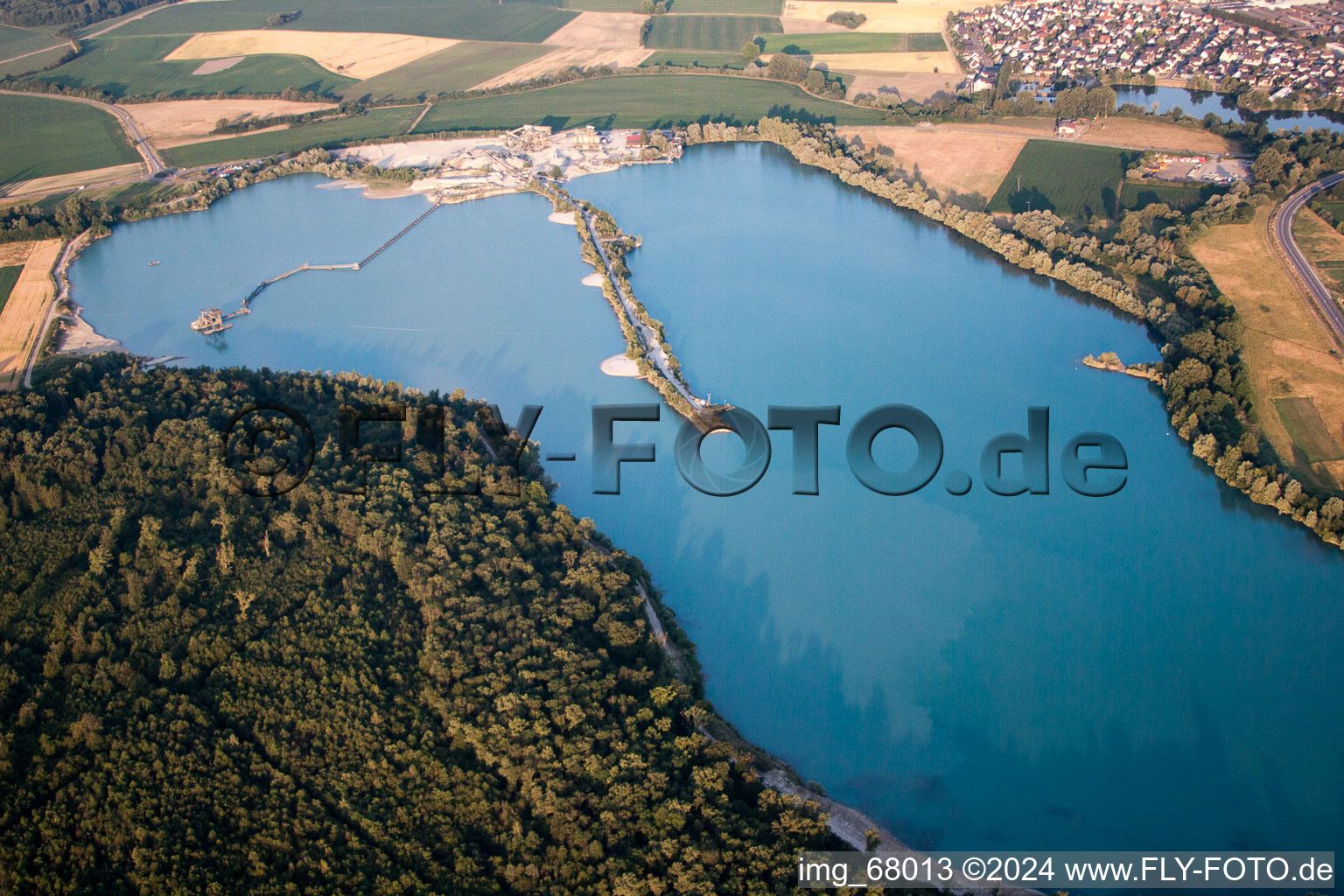 Aerial view of Quarry lake in Soufflenheim in the state Bas-Rhin, France