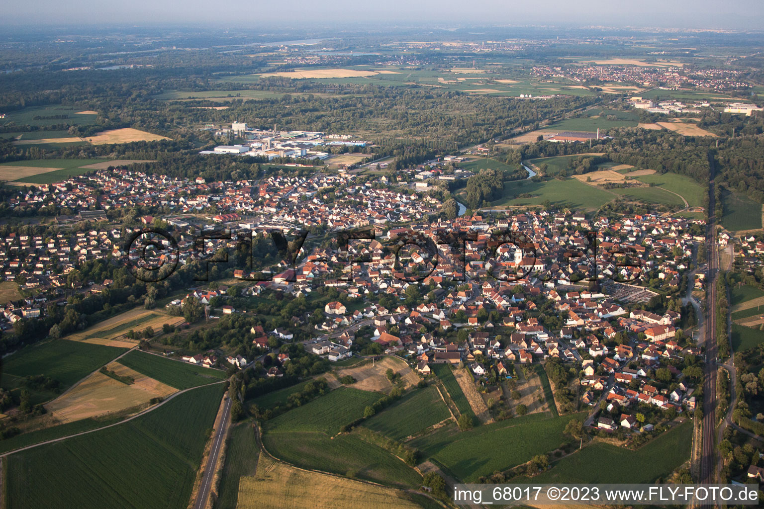 Drusenheim in the state Bas-Rhin, France from the drone perspective