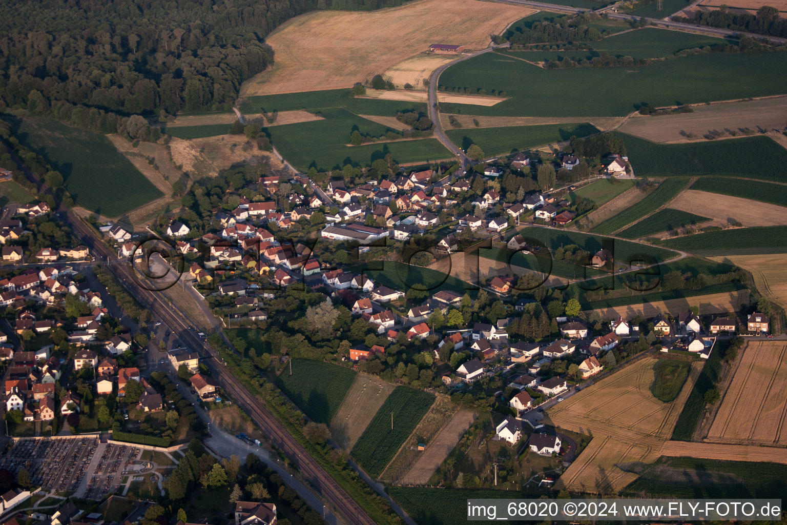 Drusenheim in the state Bas-Rhin, France seen from a drone