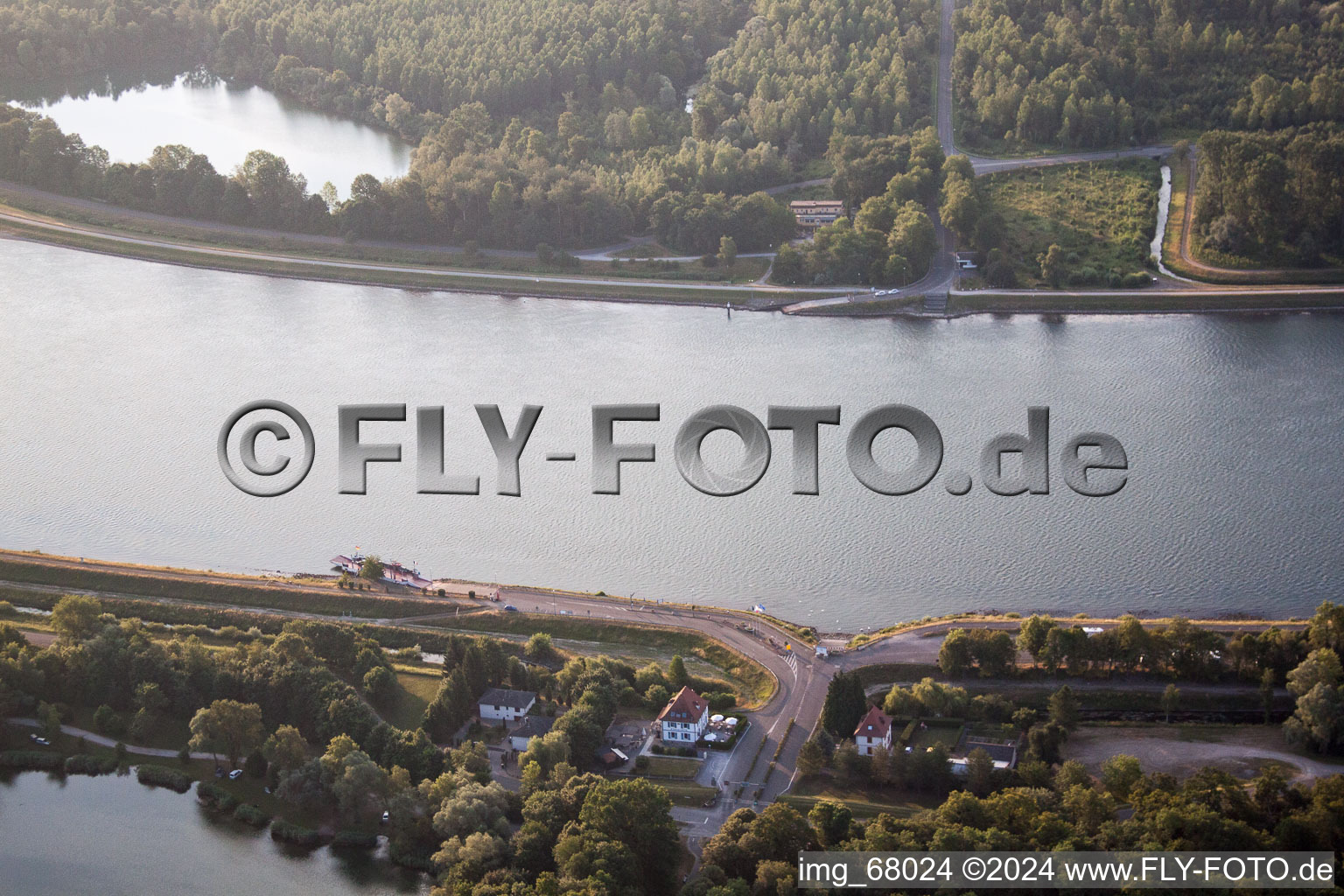 Drusenheim in the state Bas-Rhin, France from above