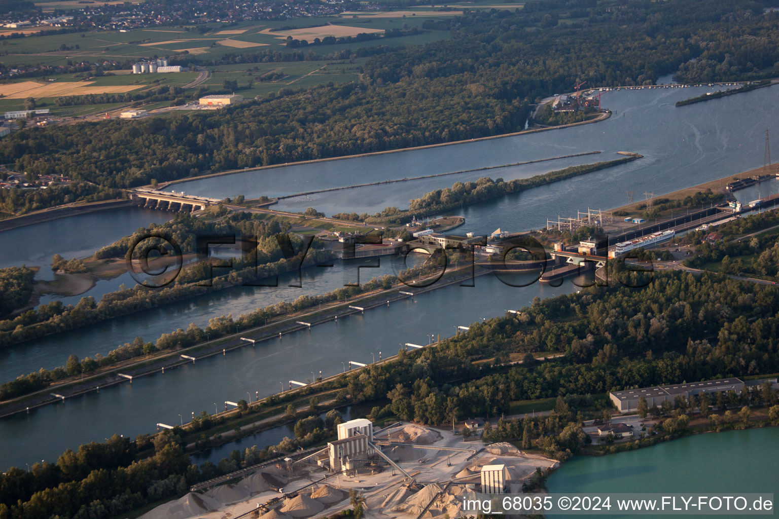 Impoundment and shore areas at the rhine river between Gambsheim and Freistett Rheinau in the state Baden-Wurttemberg, Germany