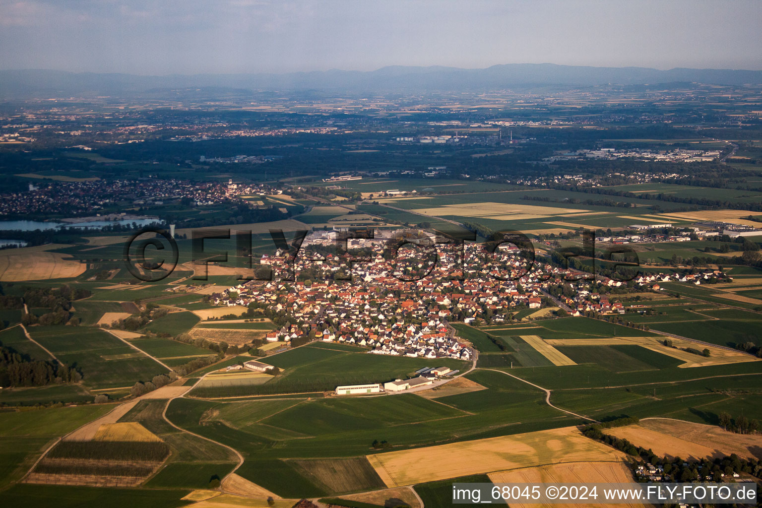 Kilstett in the state Bas-Rhin, France viewn from the air