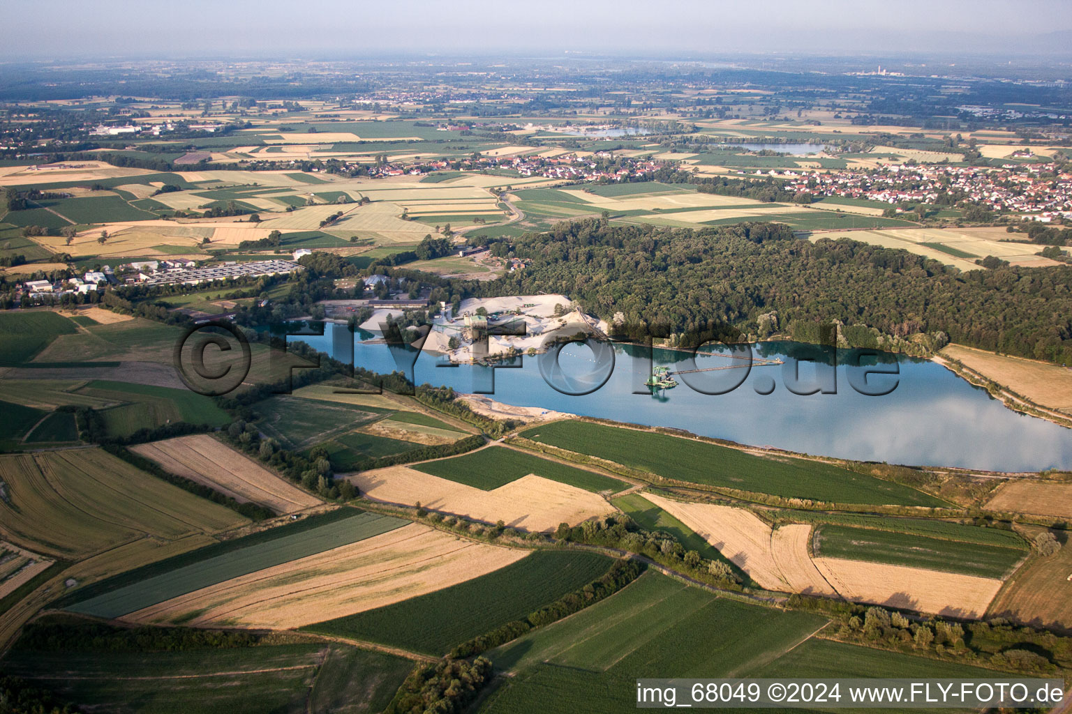 Aerial photograpy of Quarry lake in the district Legelshurst in Willstätt in the state Baden-Wuerttemberg, Germany