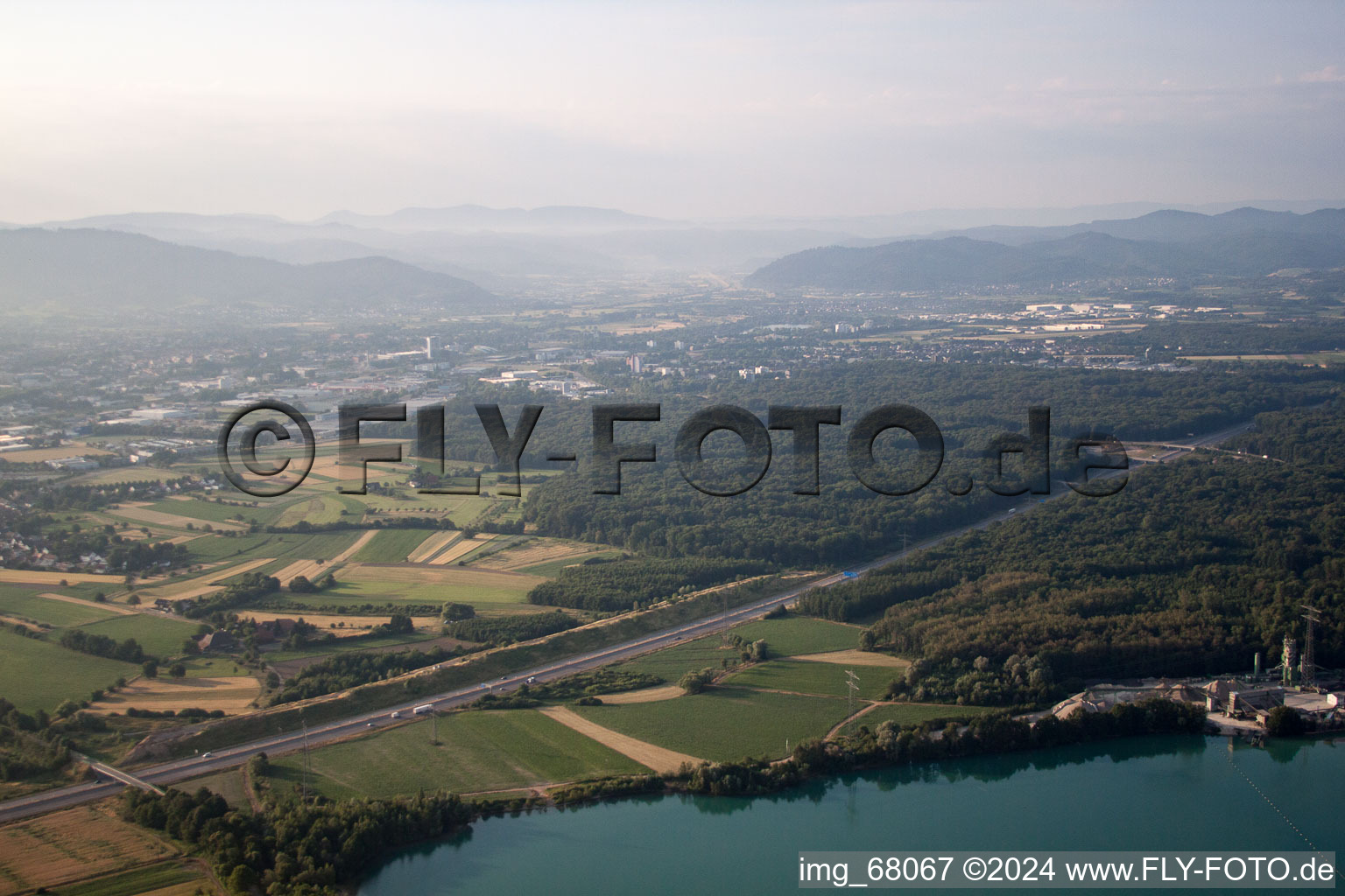 Aerial view of Quarry lake in Schutterwald in the state Baden-Wuerttemberg, Germany