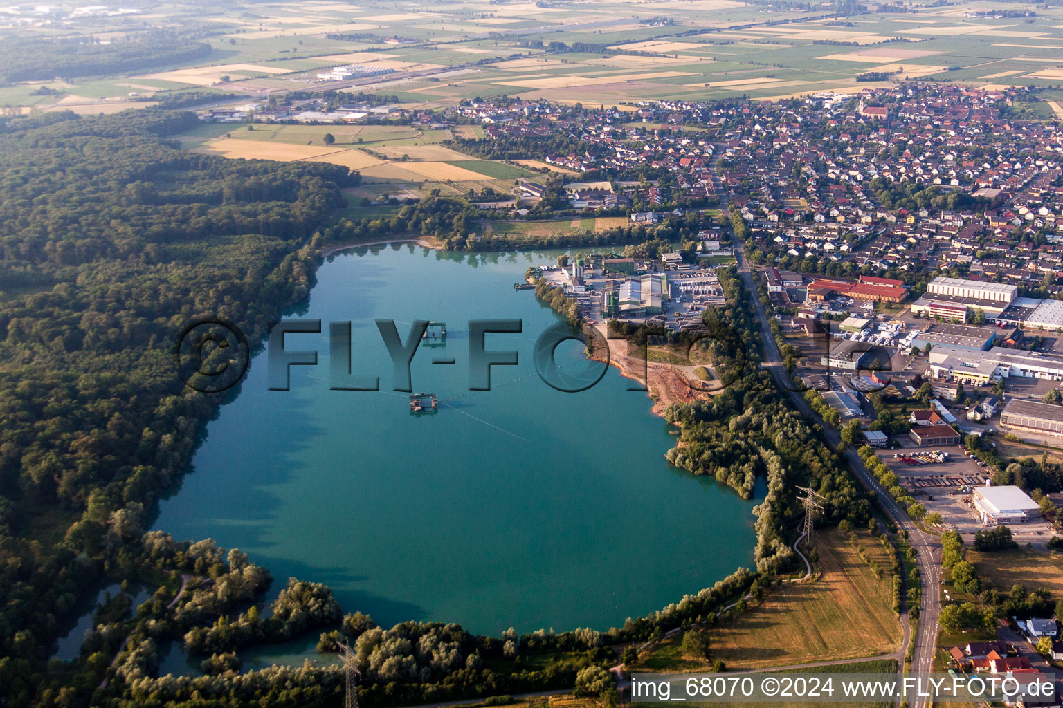 Village on the lake bank areas of a lake in Schutterwald in the state Baden-Wurttemberg, Germany