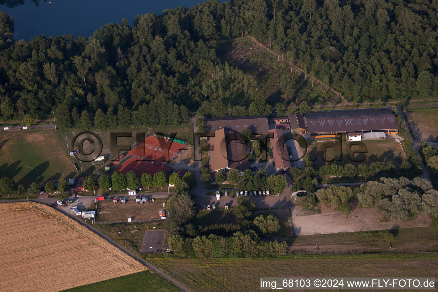 Building of stables of Reitverein Lahr e.V. in the district Kippenheimweiler in Lahr/Schwarzwald in the state Baden-Wurttemberg, Germany