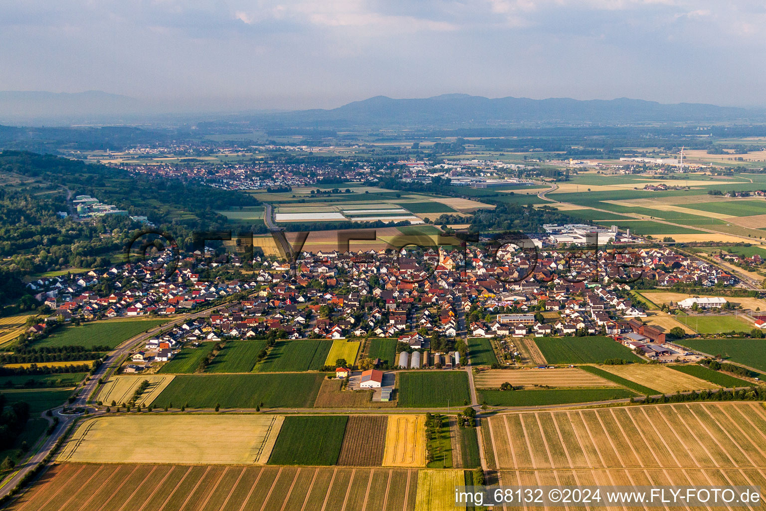 Town View of the streets and houses of the residential areas in Ringsheim in the state Baden-Wurttemberg, Germany