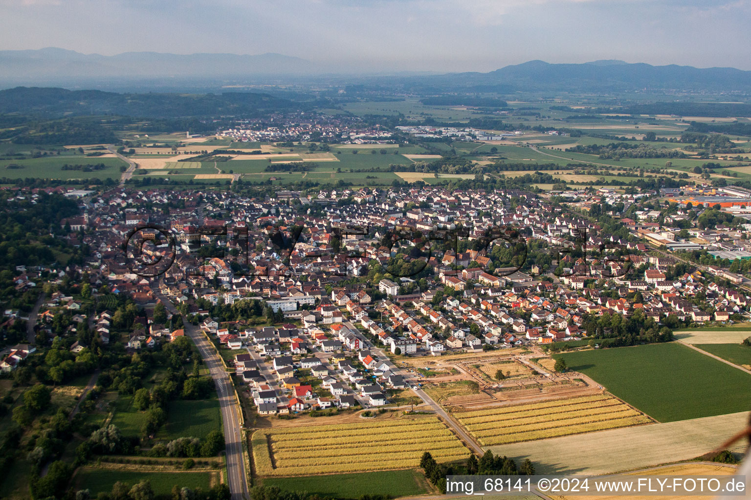 Aerial view of Herbolzheim in the state Baden-Wuerttemberg, Germany