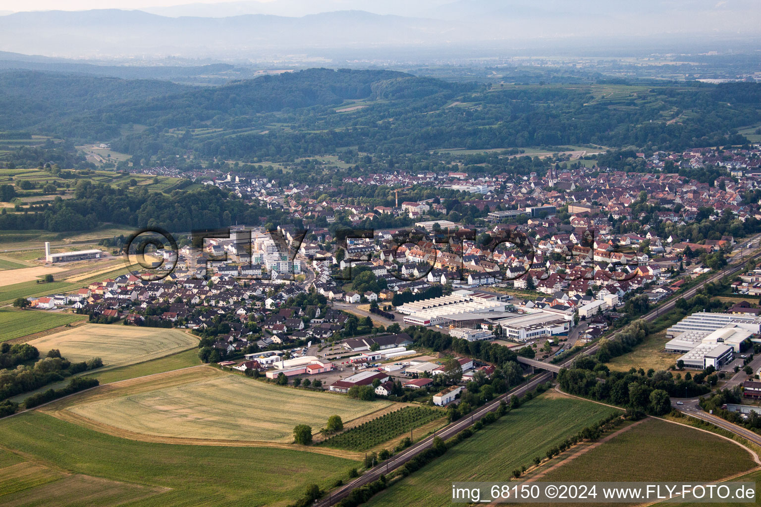 Aerial view of Kenzingen in the state Baden-Wuerttemberg, Germany