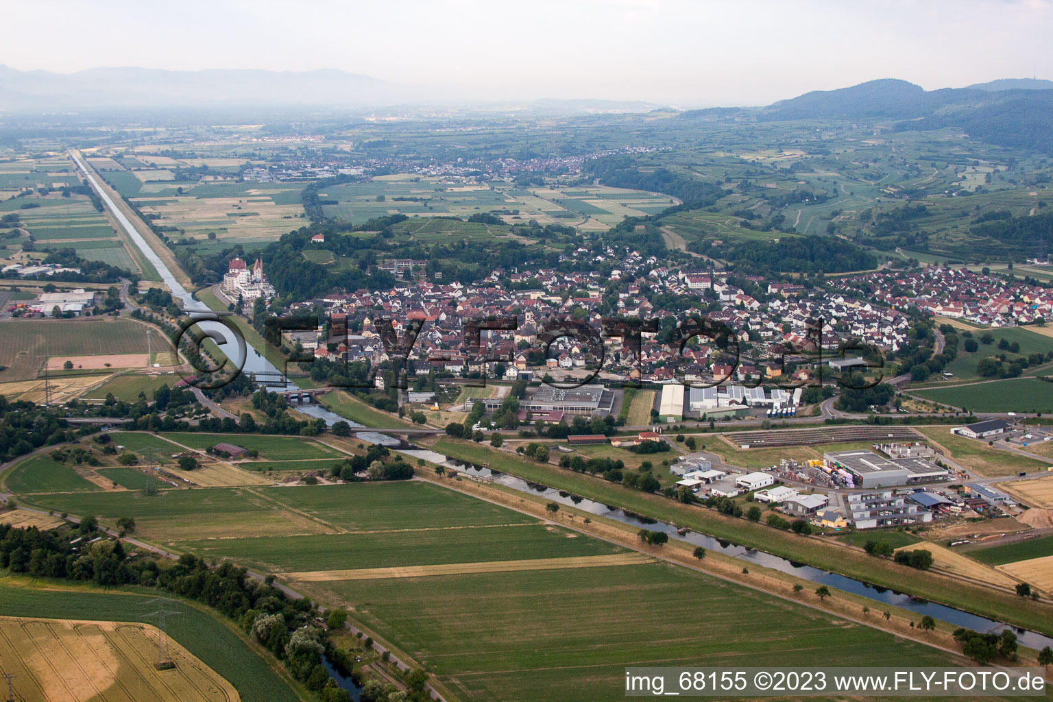 Aerial view of Bars in Riegel am Kaiserstuhl in the state Baden-Wuerttemberg, Germany