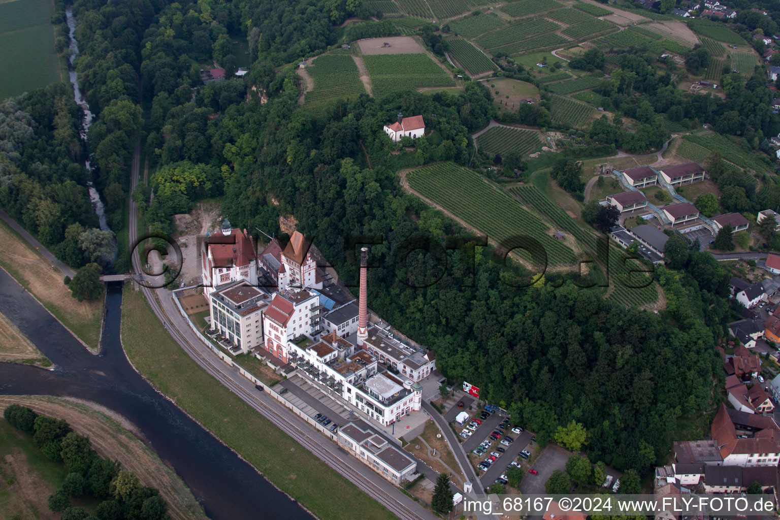 Aerial view of Palace Messmer Foundation on Grossherzog-Leopold-Platz in Riegel am Kaiserstuhl in the state Baden-Wurttemberg