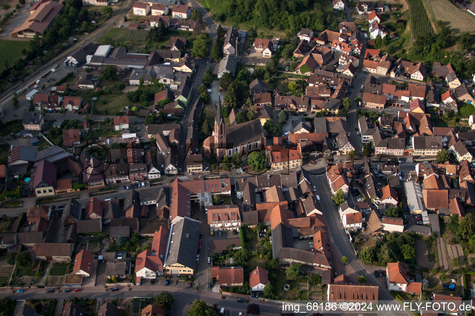 Bird's eye view of Eichstetten am Kaiserstuhl in the state Baden-Wuerttemberg, Germany