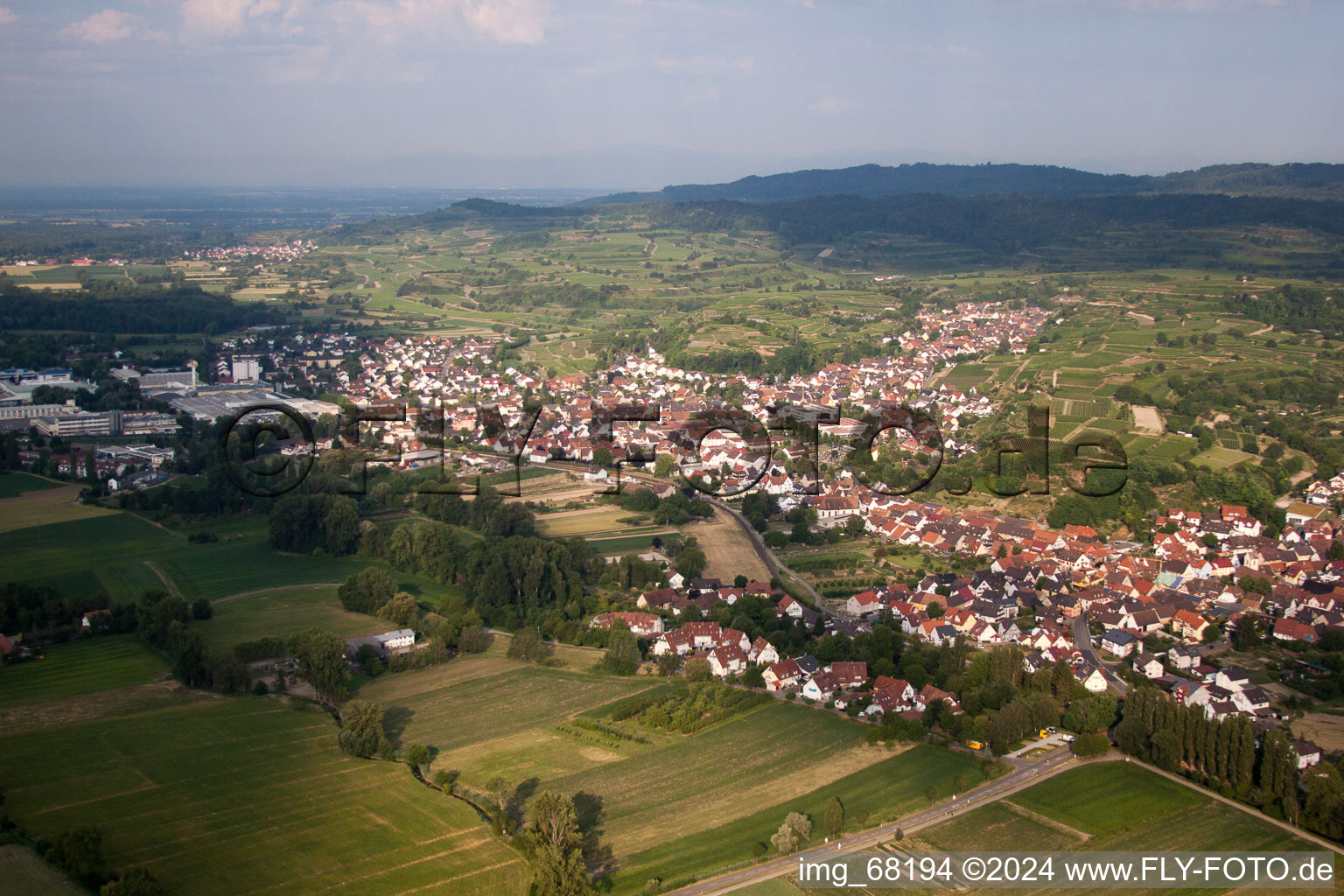 Aerial view of Town View of the streets and houses of the residential areas in Boetzingen in the state Baden-Wurttemberg