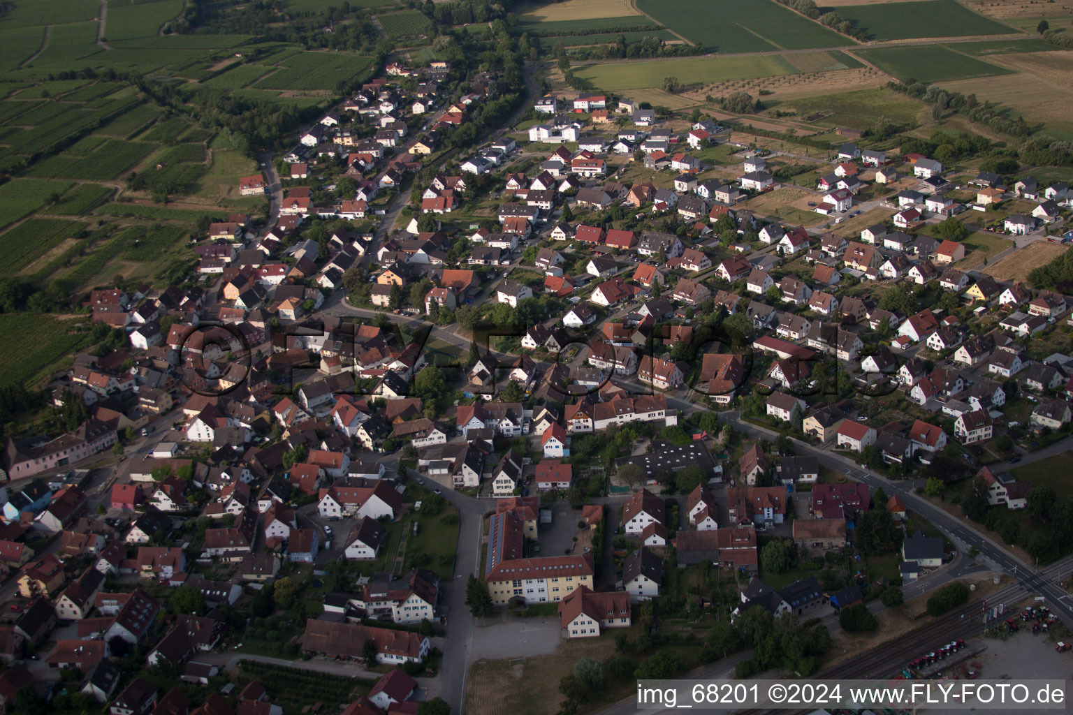 Town View of the streets and houses of the residential areas in Gottenheim in the state Baden-Wurttemberg, Germany