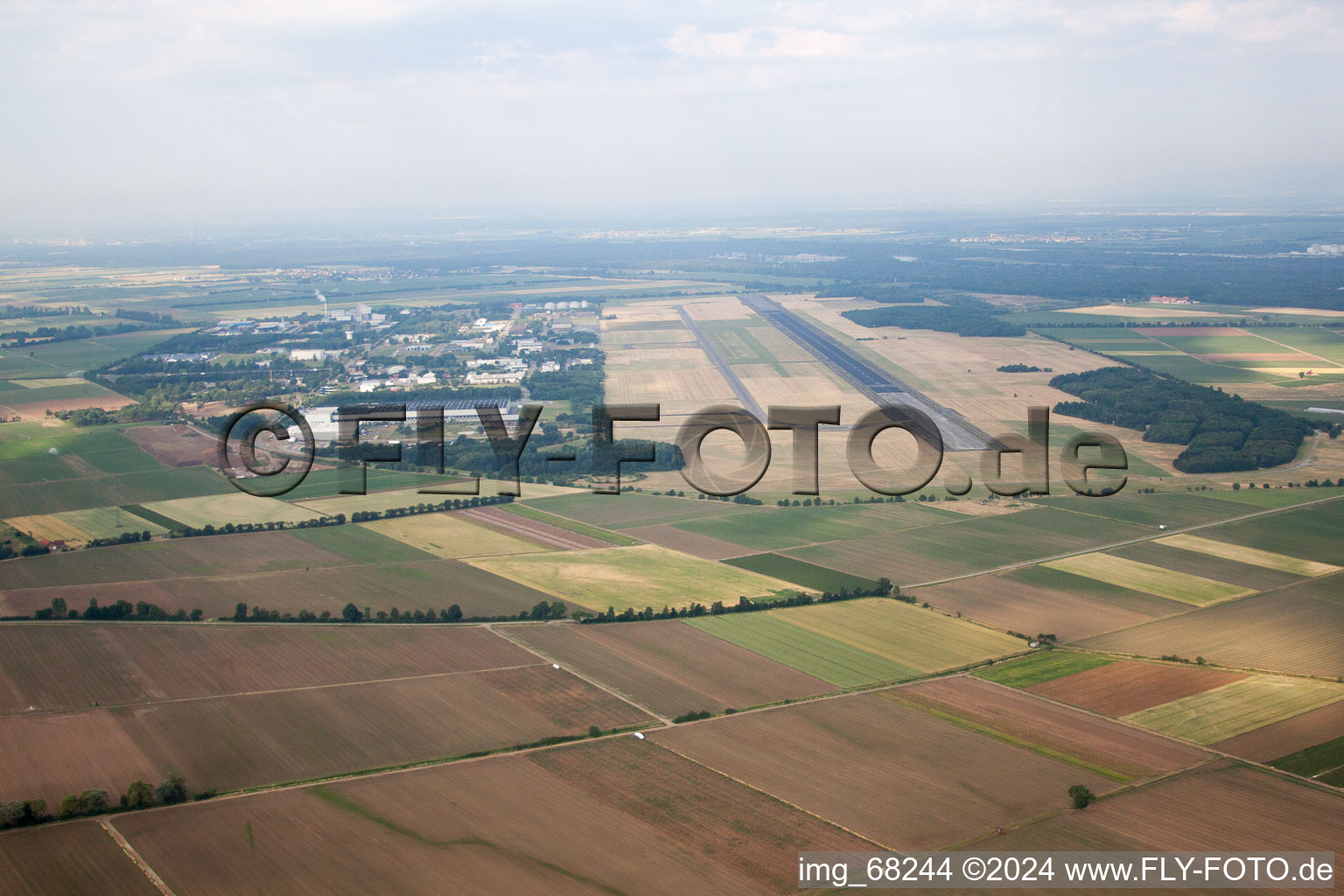 Aerial view of Runway with tarmac terrain of airfield Bremgarten in the district Tunsel in Eschbach in the state Baden-Wurttemberg