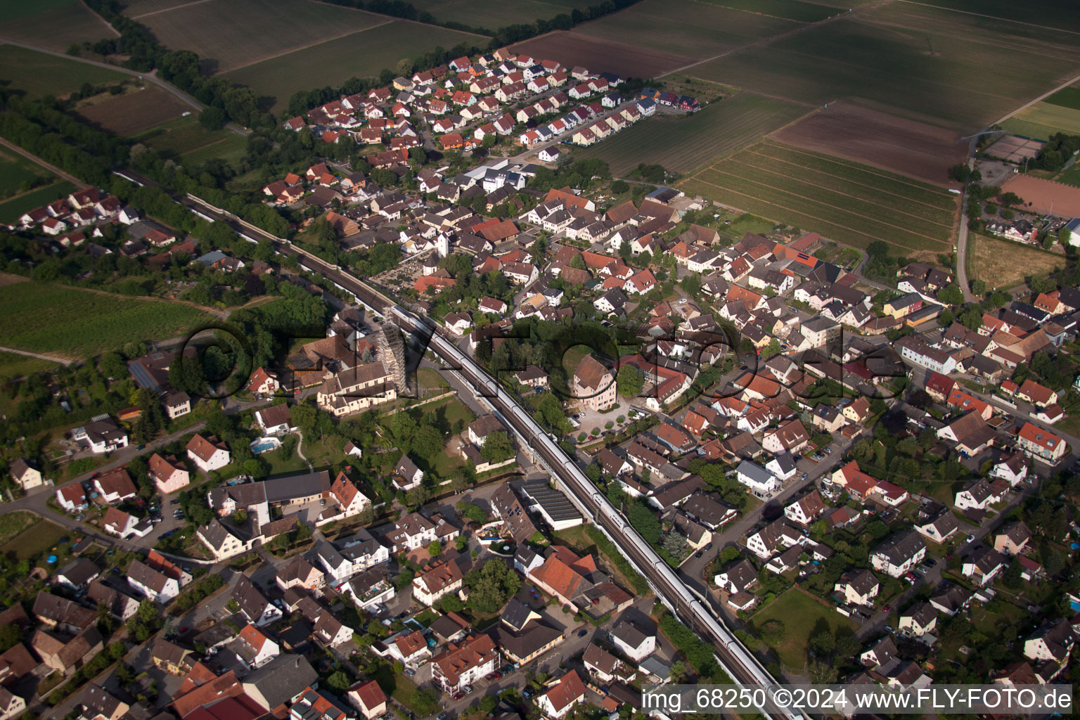 Aerial view of Town View of the streets and houses of the residential areas in Eschbach in the state Baden-Wurttemberg