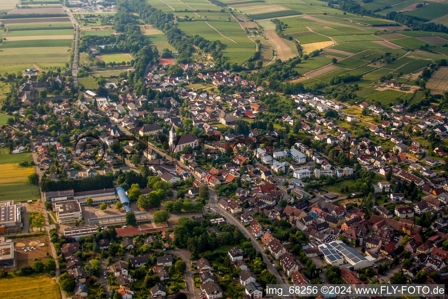 Town View of the streets and houses of the residential areas in Heitersheim in the state Baden-Wurttemberg, Germany