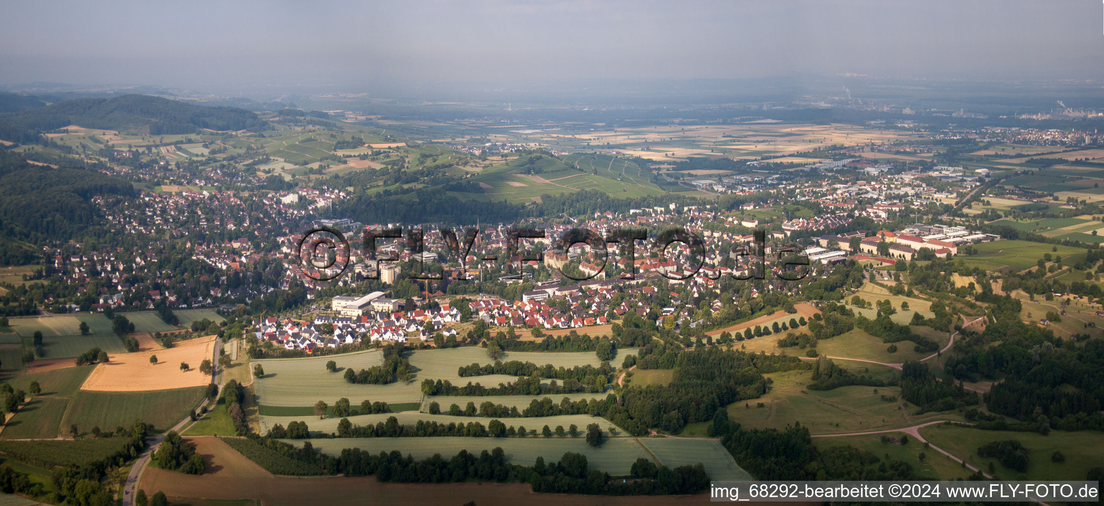 Aerial view of From the north in Müllheim in the state Baden-Wuerttemberg, Germany