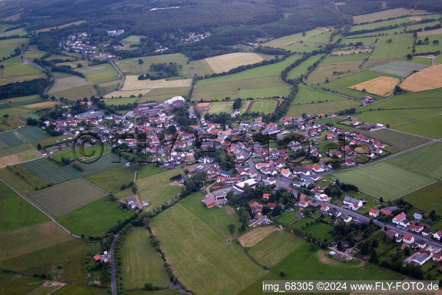 Aerial view of Crainfeld in the state Hesse, Germany