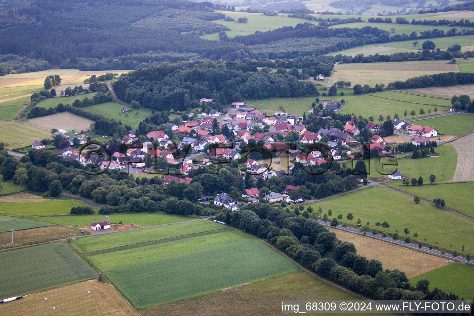 Aerial view of Hartmannshain in the state Hesse, Germany