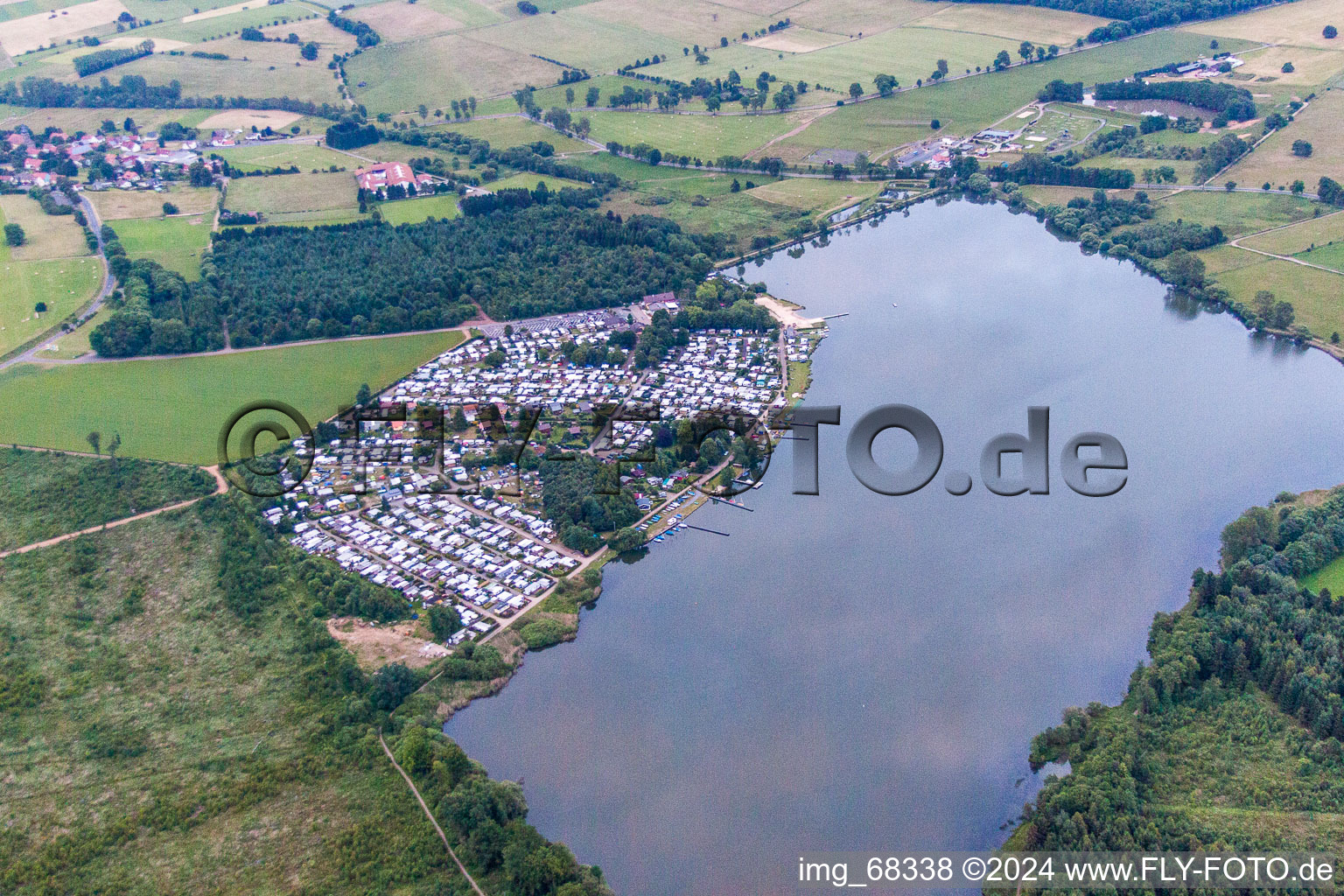 Camping with caravans and tents in the district Nieder-Moos in Freiensteinau in the state Hesse, Germany